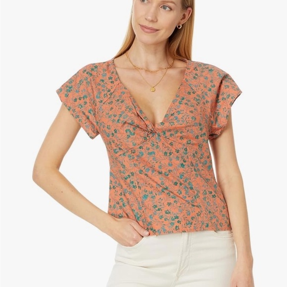 Madewell Tops - Madewell V-Neck Floral Blouse - Orange and Green
